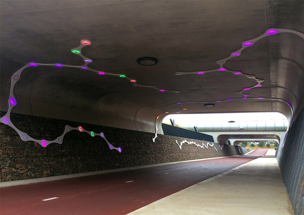 荷兰自行车隧道RijnWaalpad中的灯光装置
